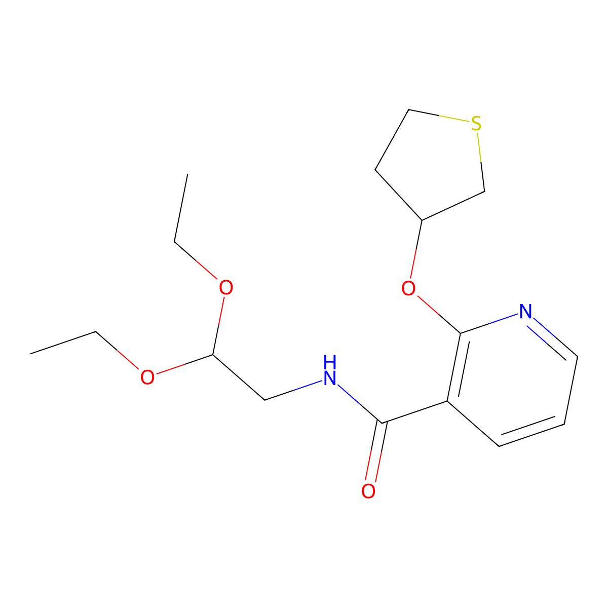 N-(2,2-diethoxyethyl)-2-((tetrahydrothiophen-3-yl)oxy)nicotinamide molecular structure, CAS 2034499-12-0