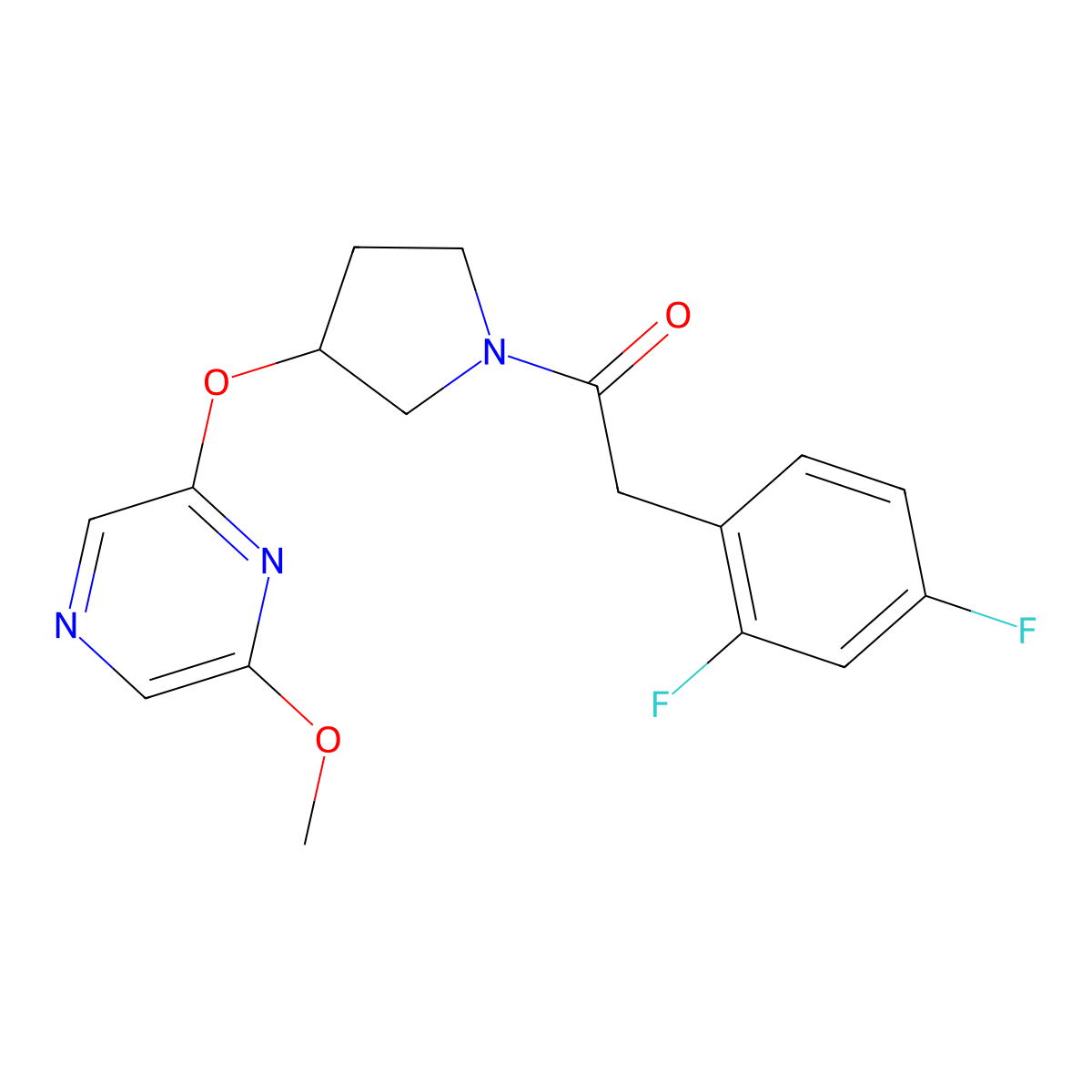 2-(2,4-Difluorophenyl)-1-(3-((6-methoxypyrazin-2-yl)oxy)pyrrolidin-1-yl)ethanone molecular structure, CAS 2034499-13-1