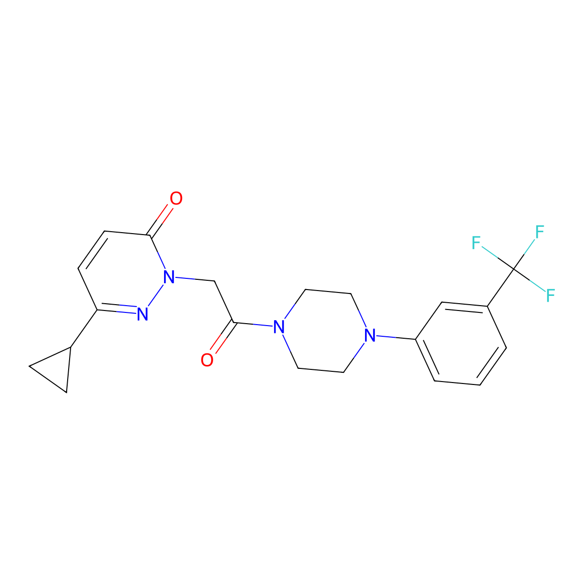 6-cyclopropyl-2-(2-oxo-2-(4-(3-(trifluoromethyl)phenyl)piperazin-1-yl)ethyl)pyridazin-3(2H)-one molecular structure, CAS 2034499-14-2