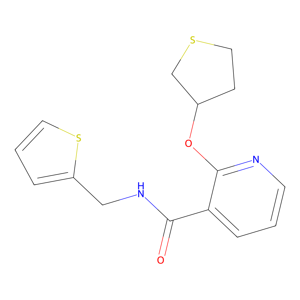2-((tetrahydrothiophen-3-yl)oxy)-N-(thiophen-2-ylmethyl)nicotinamide molecular structure, CAS 2034499-20-0