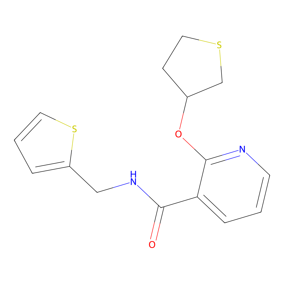 2-((tetrahydrothiophen-3-yl)oxy)-N-(thiophen-2-ylmethyl)nicotinamide molecular structure, CAS 2034499-20-0