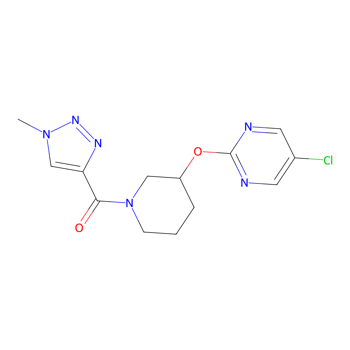 (3-((5-chloropyrimidin-2-yl)oxy)piperidin-1-yl)(1-methyl-1H-1,2,3-triazol-4-yl)methanone molecular structure, CAS 2034499-24-4