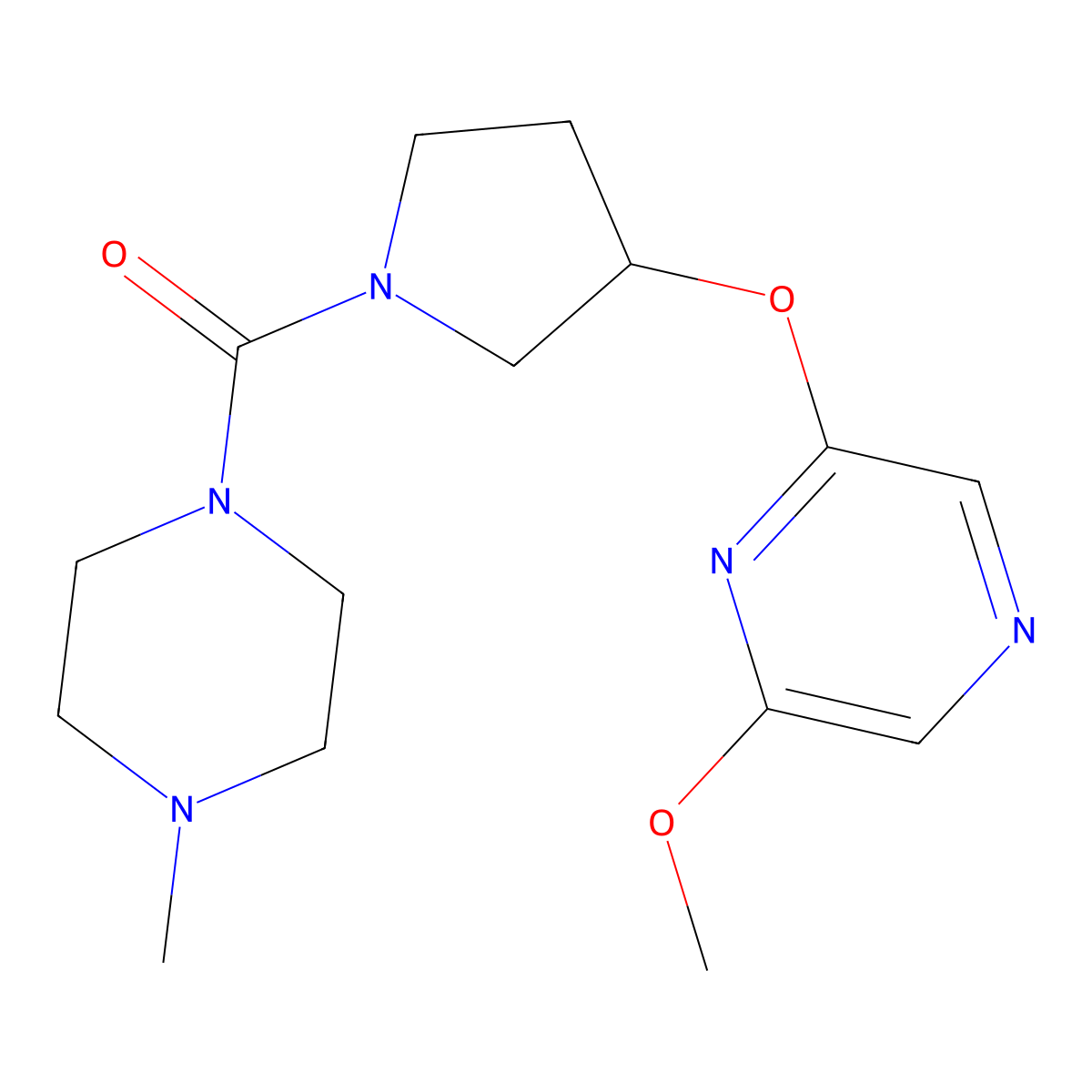 (3-((6-Methoxypyrazin-2-yl)oxy)pyrrolidin-1-yl)(4-methylpiperazin-1-yl)methanone molecular structure, CAS 2034499-25-5