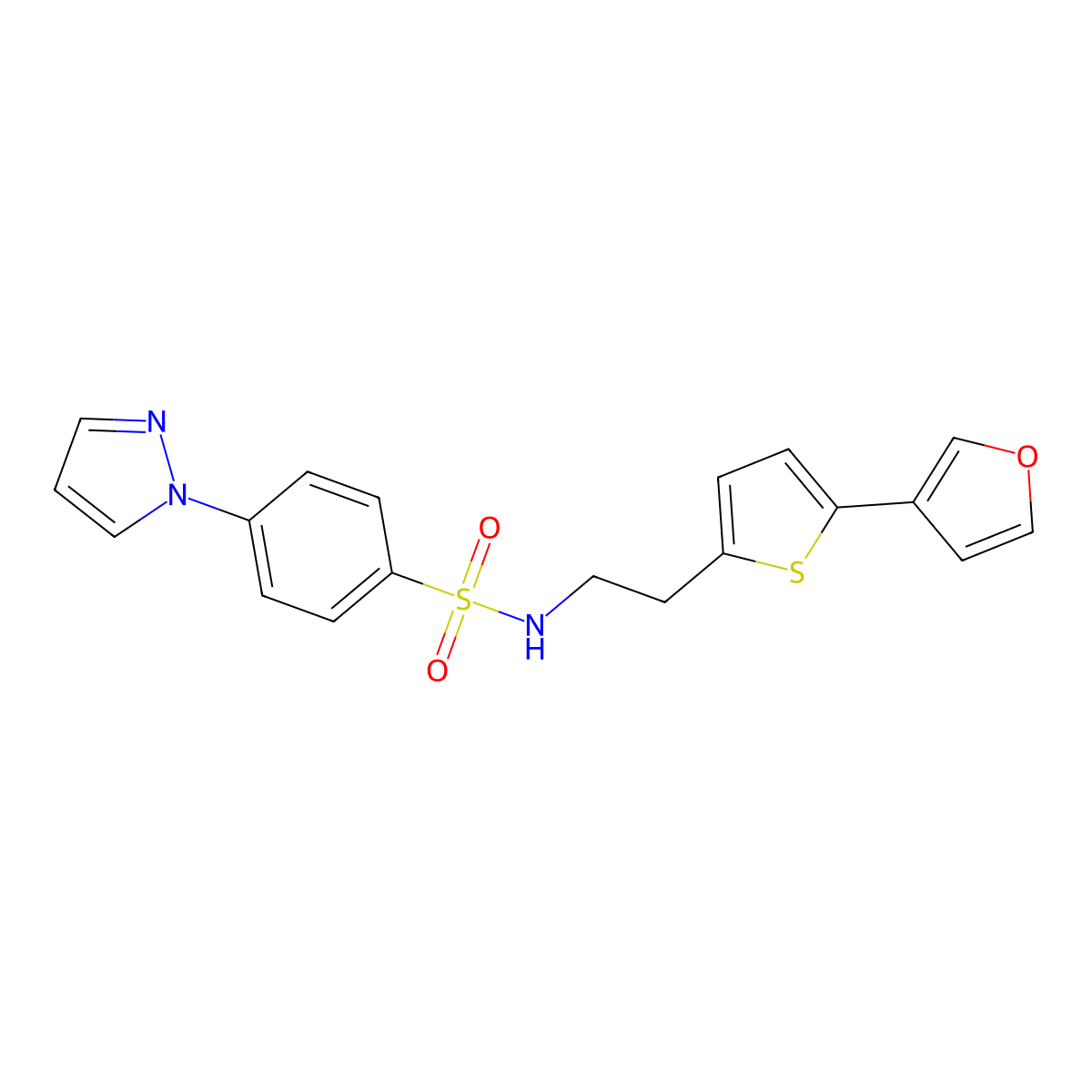 N-(2-(5-(furan-3-yl)thiophen-2-yl)ethyl)-4-(1H-pyrazol-1-yl)benzenesulfonamide molecular structure, CAS 2034499-30-2