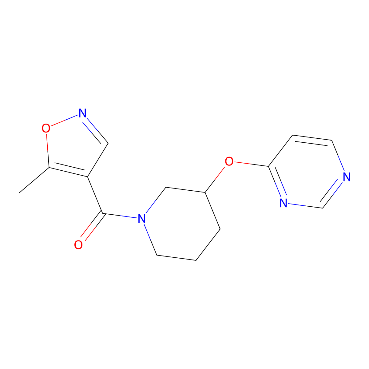 (5-Methylisoxazol-4-yl)(3-(pyrimidin-4-yloxy)piperidin-1-yl)methanone molecular structure, CAS 2034499-39-1