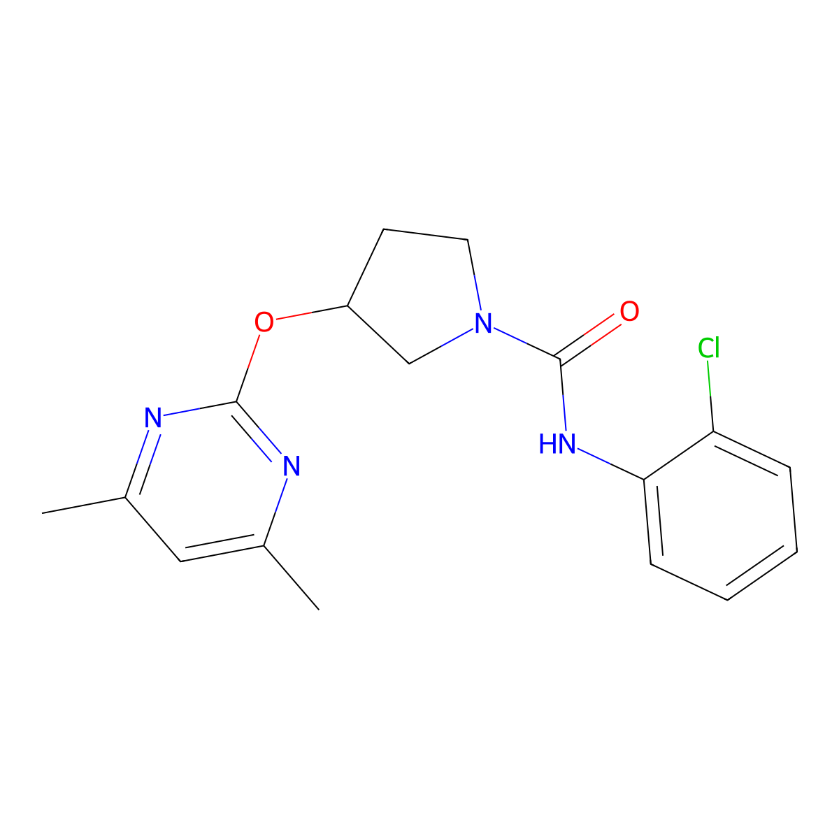 N-(2-chlorophenyl)-3-((4,6-dimethylpyrimidin-2-yl)oxy)pyrrolidine-1-carboxamide molecular structure, CAS 2034499-43-7