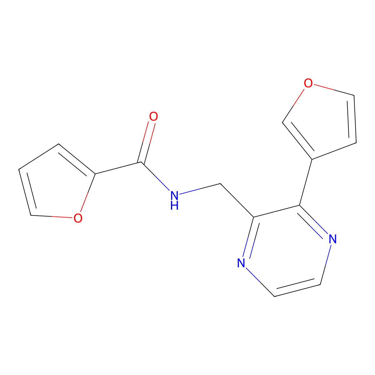 N-((3-(furan-3-yl)pyrazin-2-yl)methyl)furan-2-carboxamide molecular structure, CAS 2034499-46-0