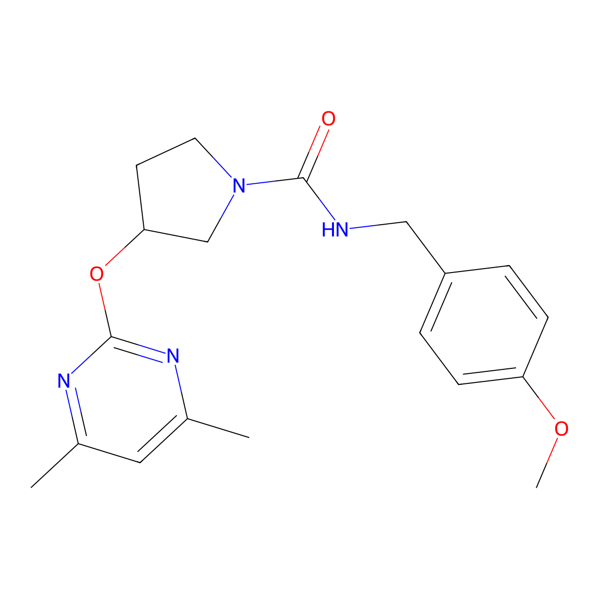 3-((4,6-dimethylpyrimidin-2-yl)oxy)-N-(4-methoxybenzyl)pyrrolidine-1-carboxamide molecular structure, CAS 2034499-48-2