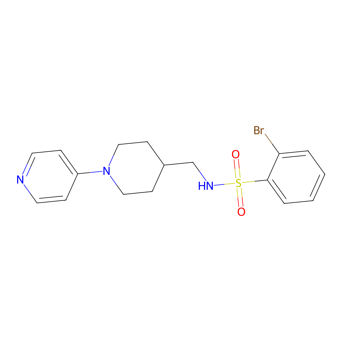 2-bromo-N-((1-(pyridin-4-yl)piperidin-4-yl)methyl)benzenesulfonamide molecular structure, CAS 2034499-52-8