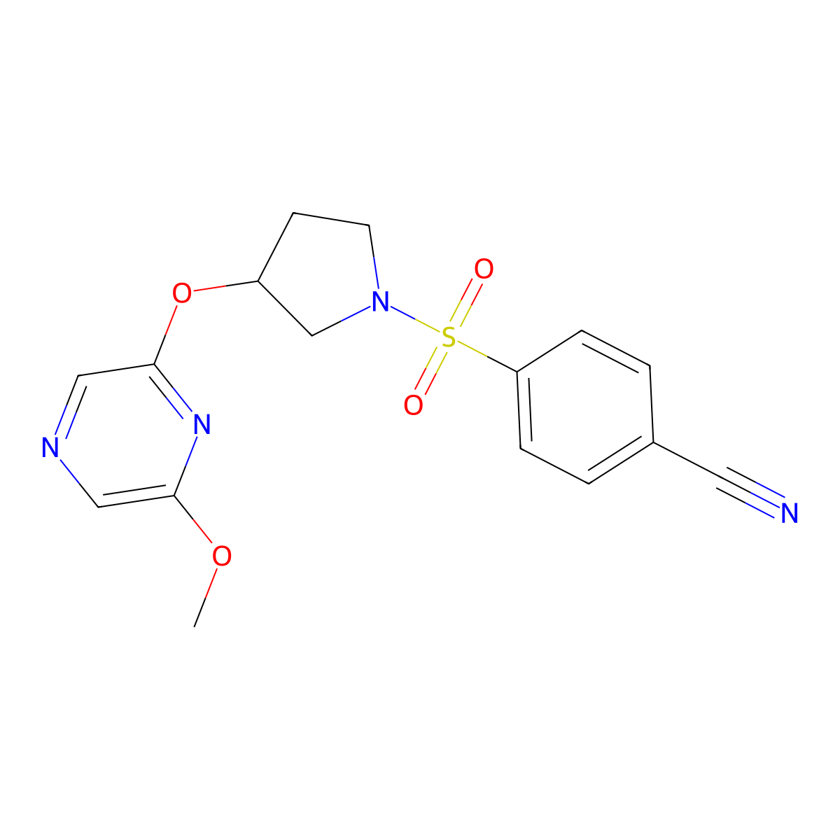 4-({3-[(6-Methoxypyrazin-2-yl)oxy]pyrrolidin-1-yl}sulfonyl)benzonitrile molecular structure, CAS 2034499-55-1