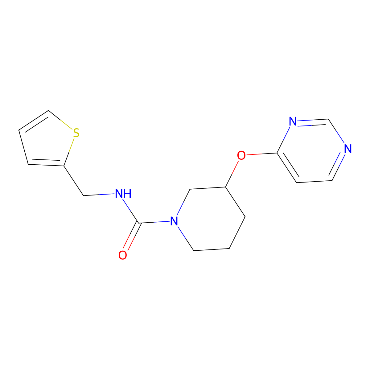 3-(pyrimidin-4-yloxy)-N-(thiophen-2-ylmethyl)piperidine-1-carboxamide molecular structure, CAS 2034499-60-8