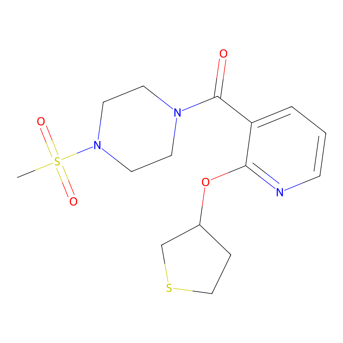 (4-(Methylsulfonyl)piperazin-1-yl)(2-((tetrahydrothiophen-3-yl)oxy)pyridin-3-yl)methanone molecular structure, CAS 2034499-66-4