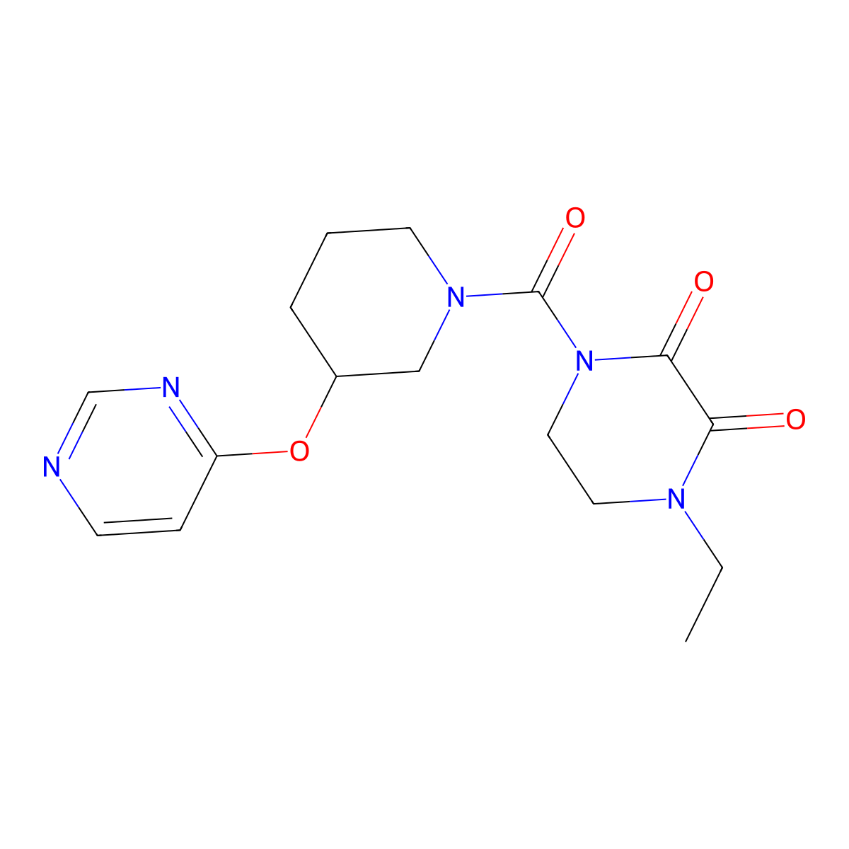 1-Ethyl-4-[3-(pyrimidin-4-yloxy)piperidine-1-carbonyl]piperazine-2,3-dione molecular structure, CAS 2034499-70-0