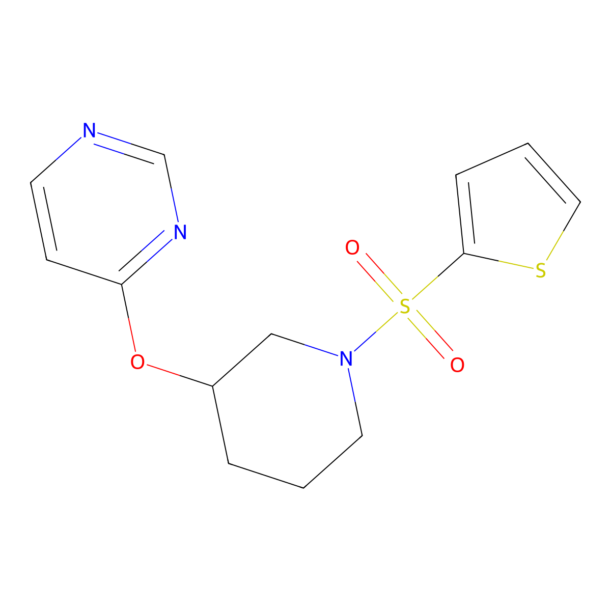 4-((1-(Thiophen-2-ylsulfonyl)piperidin-3-yl)oxy)pyrimidine molecular structure, CAS 2034499-73-3