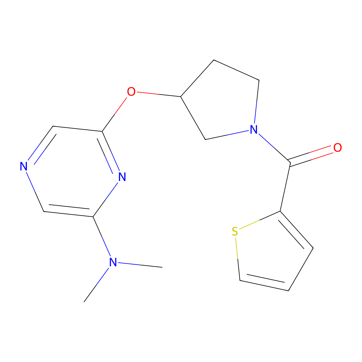 (3-((6-(Dimethylamino)pyrazin-2-yl)oxy)pyrrolidin-1-yl)(thiophen-2-yl)methanone molecular structure, CAS 2034499-74-4