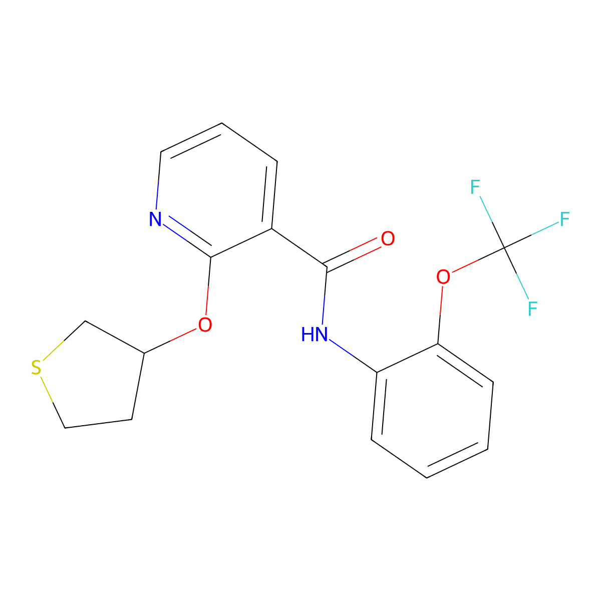 2-((tetrahydrothiophen-3-yl)oxy)-N-(2-(trifluoromethoxy)phenyl)nicotinamide molecular structure, CAS 2034499-76-6