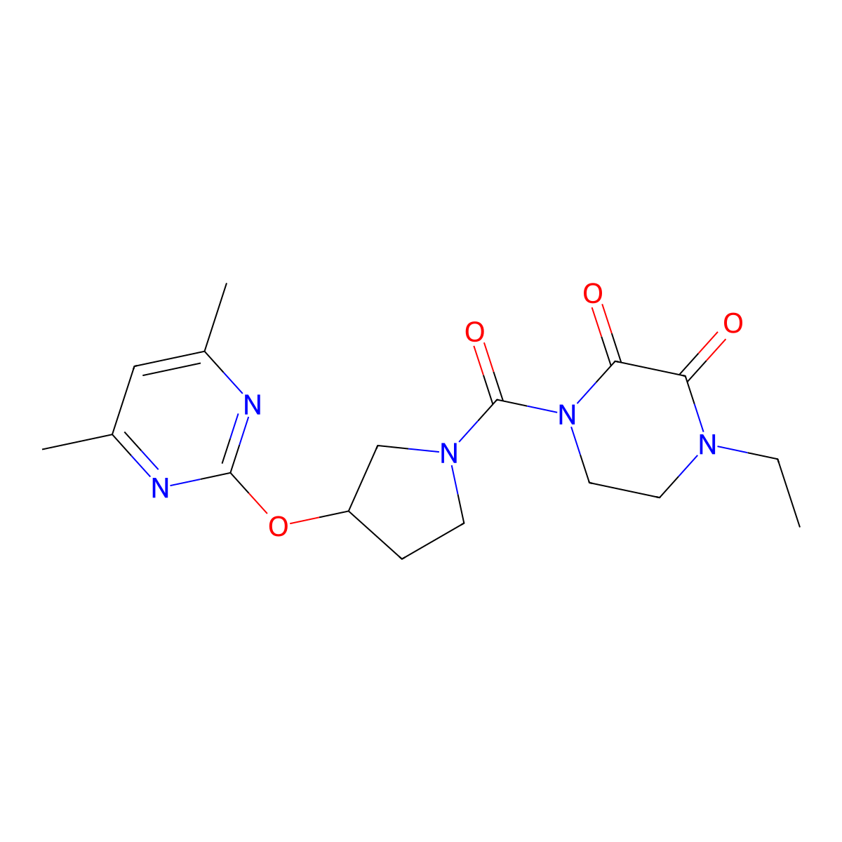 1-{3-[(4,6-Dimethylpyrimidin-2-yl)oxy]pyrrolidine-1-carbonyl}-4-ethylpiperazine-2,3-dione molecular structure, CAS 2034499-77-7