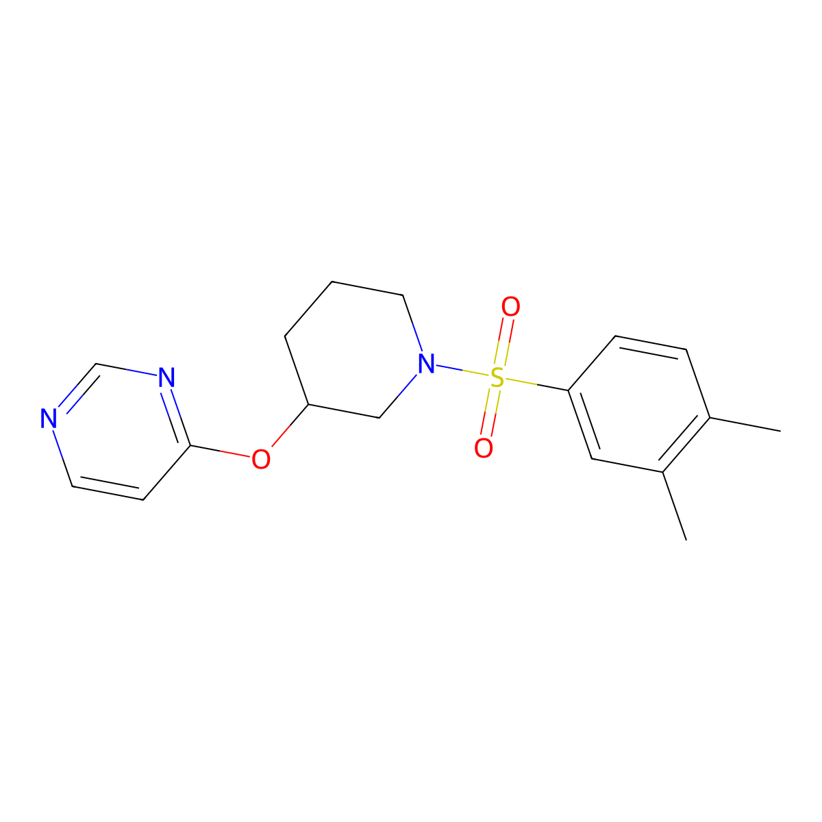 4-((1-((3,4-Dimethylphenyl)sulfonyl)piperidin-3-yl)oxy)pyrimidine molecular structure, CAS 2034499-79-9