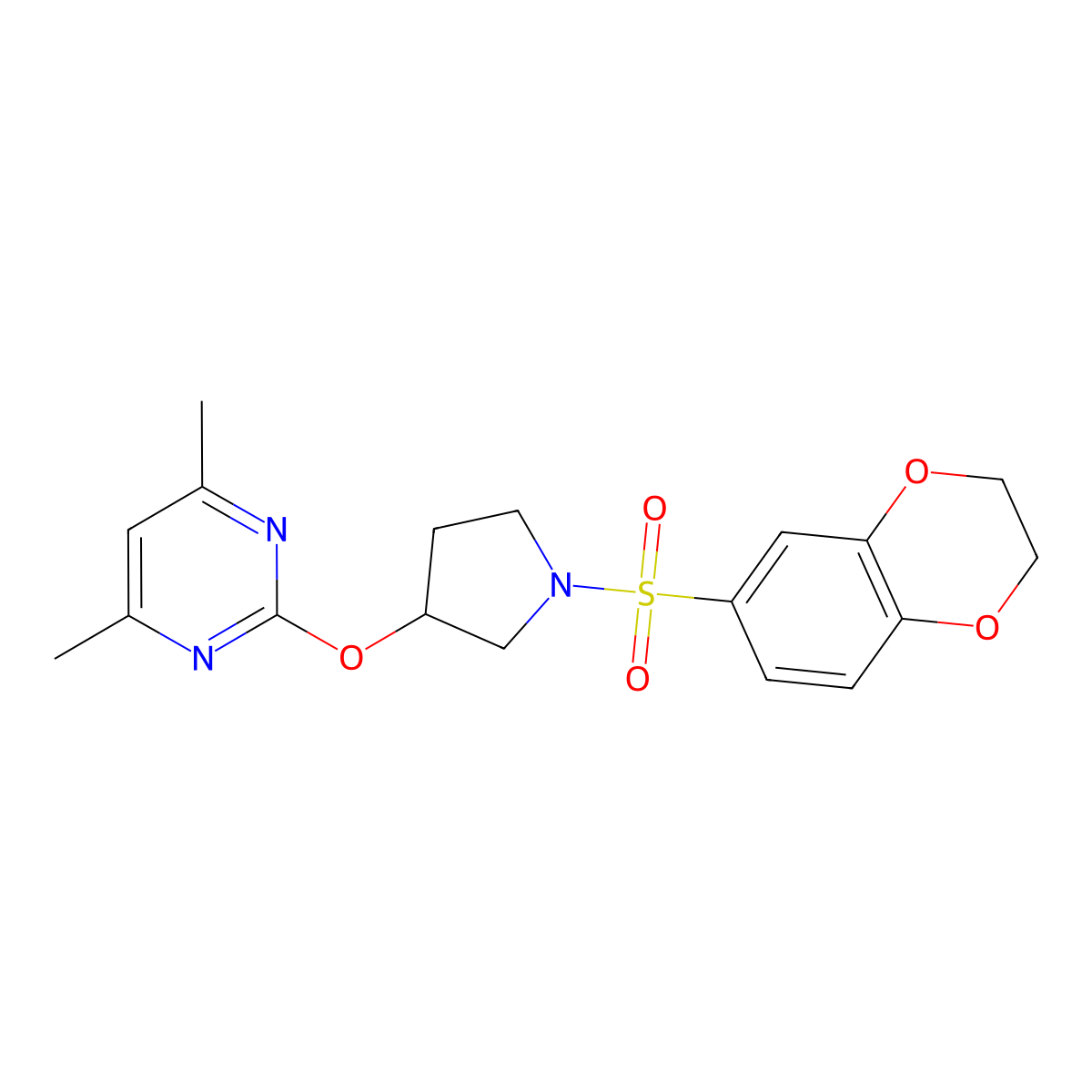 2-((1-((2,3-Dihydrobenzo[b][1,4]dioxin-6-yl)sulfonyl)pyrrolidin-3-yl)oxy)-4,6-dimethylpyrimidine molecular structure, CAS 2034499-81-3