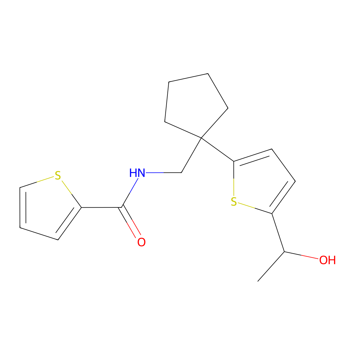 N-((1-(5-(1-hydroxyethyl)thiophen-2-yl)cyclopentyl)methyl)thiophene-2-carboxamide molecular structure, CAS 2034499-83-5