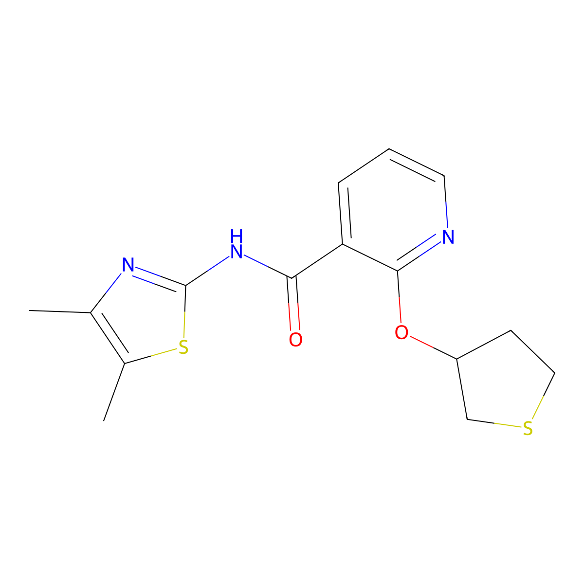 N-(4,5-dimethylthiazol-2-yl)-2-((tetrahydrothiophen-3-yl)oxy)nicotinamide molecular structure, CAS 2034499-84-6