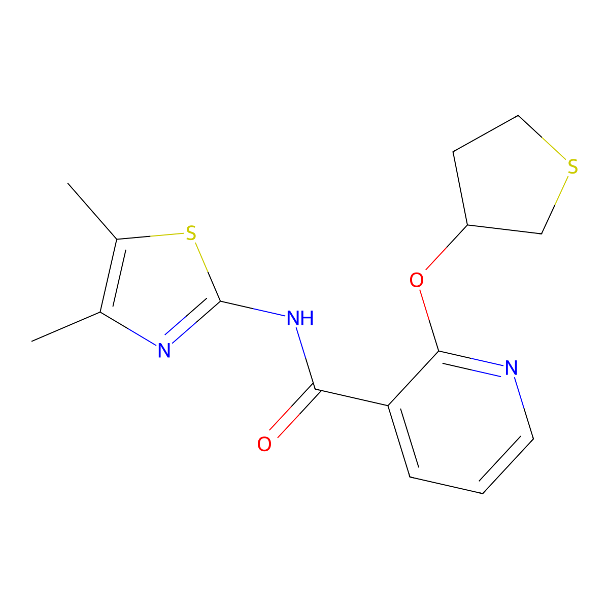 N-(4,5-dimethylthiazol-2-yl)-2-((tetrahydrothiophen-3-yl)oxy)nicotinamide molecular structure, CAS 2034499-84-6