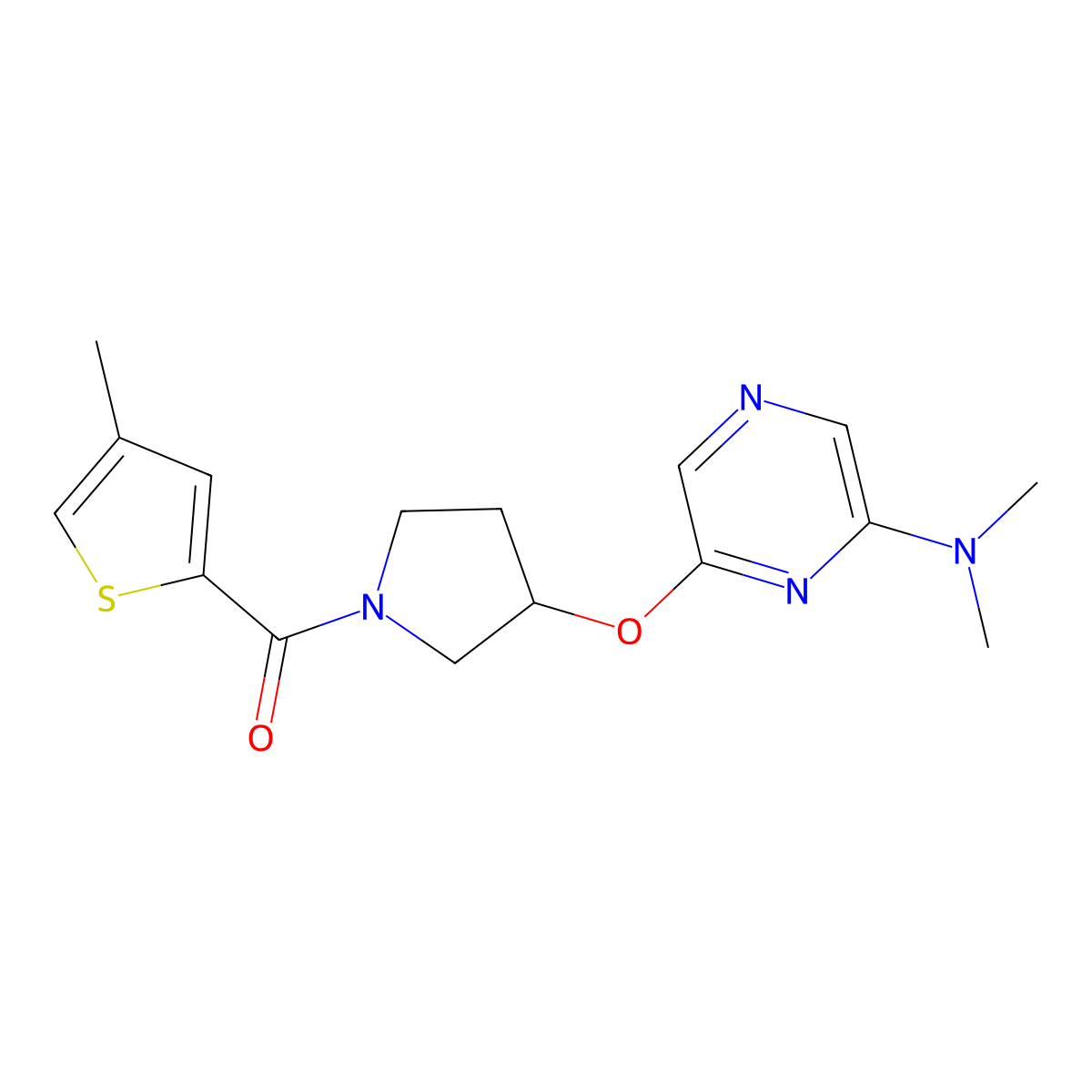 (3-((6-(Dimethylamino)pyrazin-2-yl)oxy)pyrrolidin-1-yl)(4-methylthiophen-2-yl)methanone molecular structure, CAS 2034499-88-0