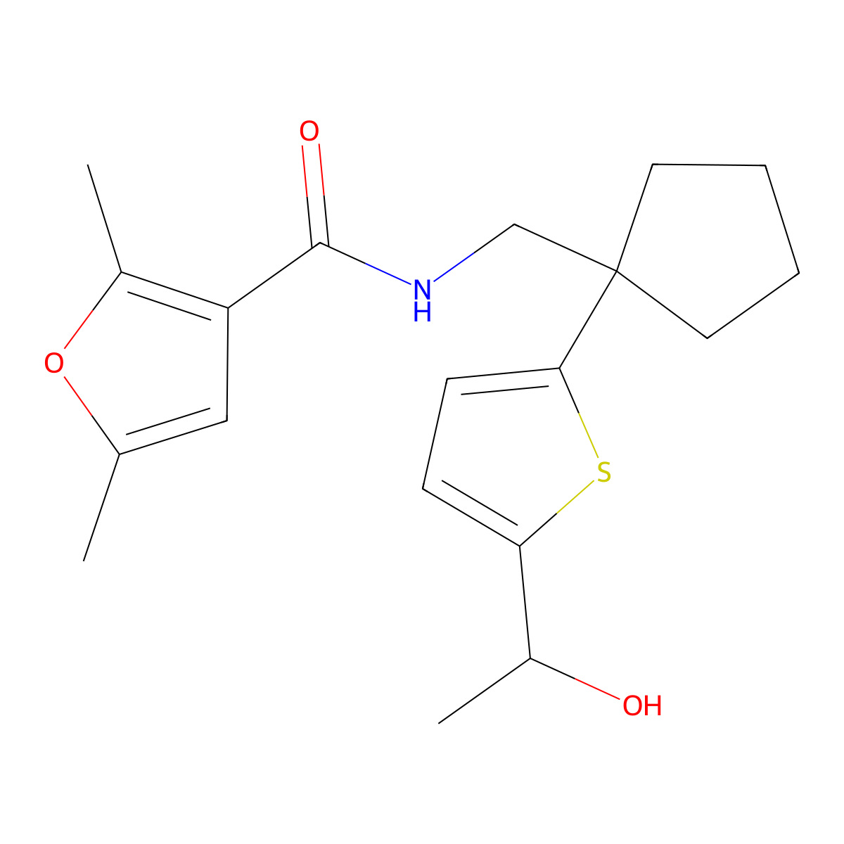 N-((1-(5-(1-hydroxyethyl)thiophen-2-yl)cyclopentyl)methyl)-2,5-dimethylfuran-3-carboxamide molecular structure, CAS 2034499-92-6