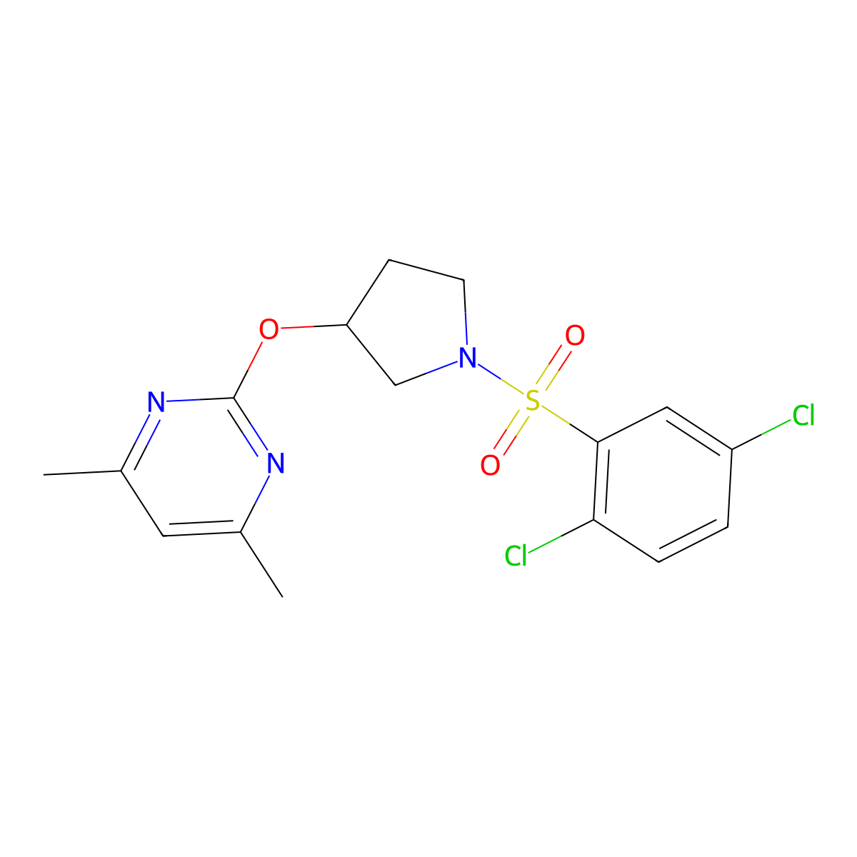 2-((1-((2,5-Dichlorophenyl)sulfonyl)pyrrolidin-3-yl)oxy)-4,6-dimethylpyrimidine molecular structure, CAS 2034499-93-7
