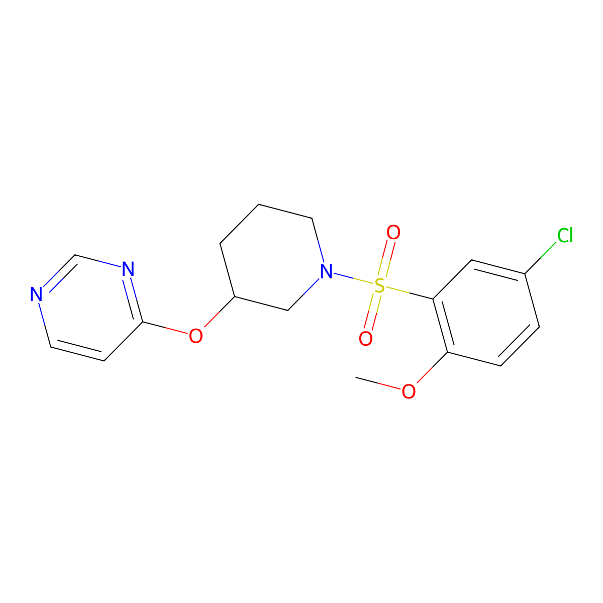 4-((1-((5-Chloro-2-methoxyphenyl)sulfonyl)piperidin-3-yl)oxy)pyrimidine molecular structure, CAS 2034499-96-0