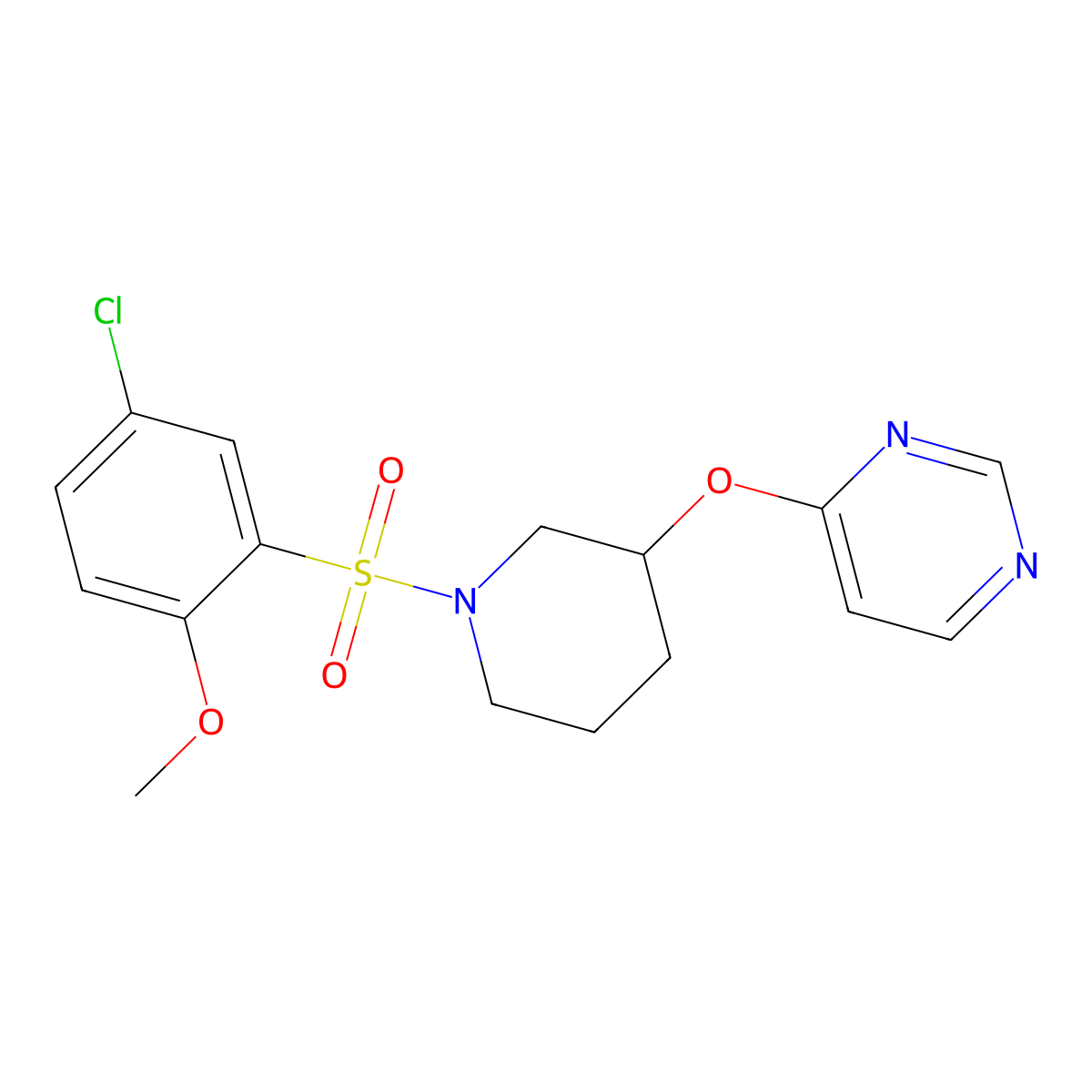 4-((1-((5-Chloro-2-methoxyphenyl)sulfonyl)piperidin-3-yl)oxy)pyrimidine molecular structure, CAS 2034499-96-0