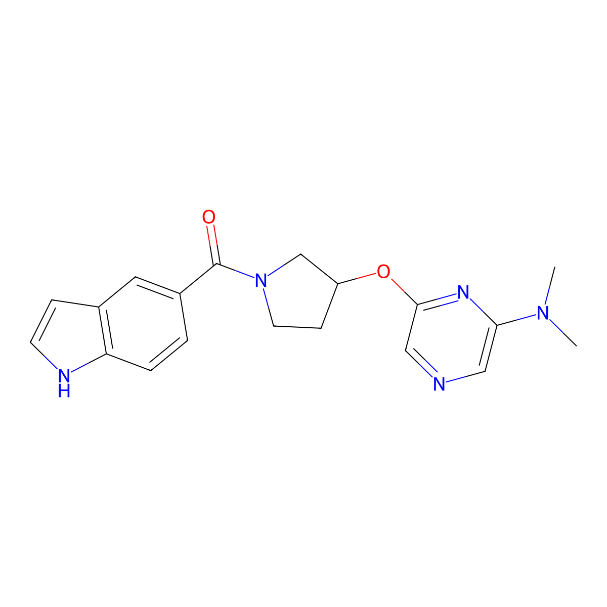 (3-((6-(dimethylamino)pyrazin-2-yl)oxy)pyrrolidin-1-yl)(1H-indol-5-yl)methanone molecular structure, CAS 2034499-97-1