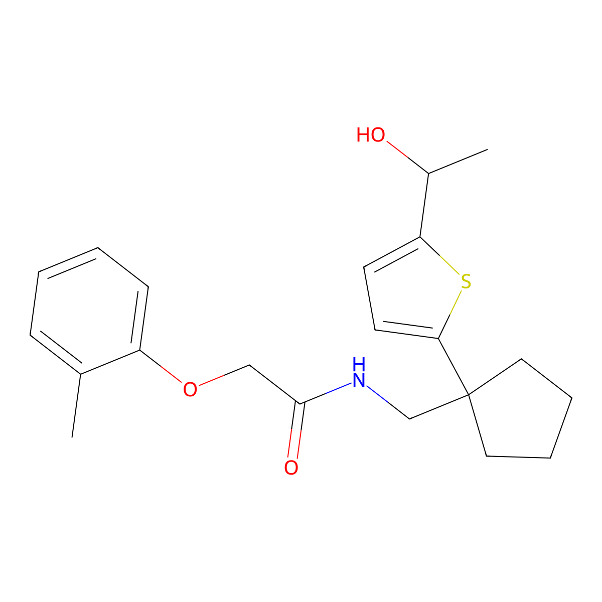 N-((1-(5-(1-hydroxyethyl)thiophen-2-yl)cyclopentyl)methyl)-2-(o-tolyloxy)acetamide molecular structure, CAS 2034499-98-2
