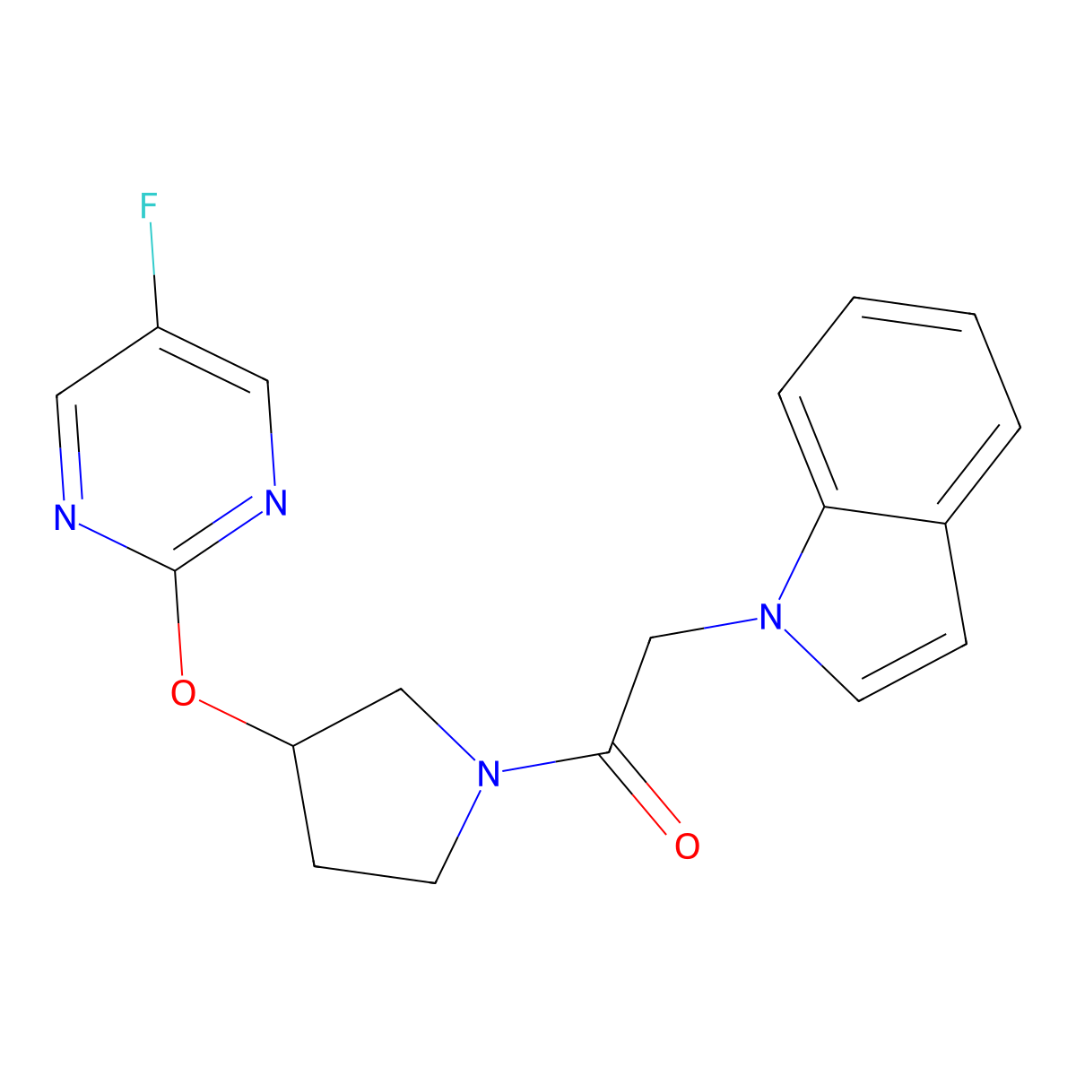 1-(3-((5-fluoropyrimidin-2-yl)oxy)pyrrolidin-1-yl)-2-(1H-indol-1-yl)ethanone molecular structure, CAS 2034500-00-8