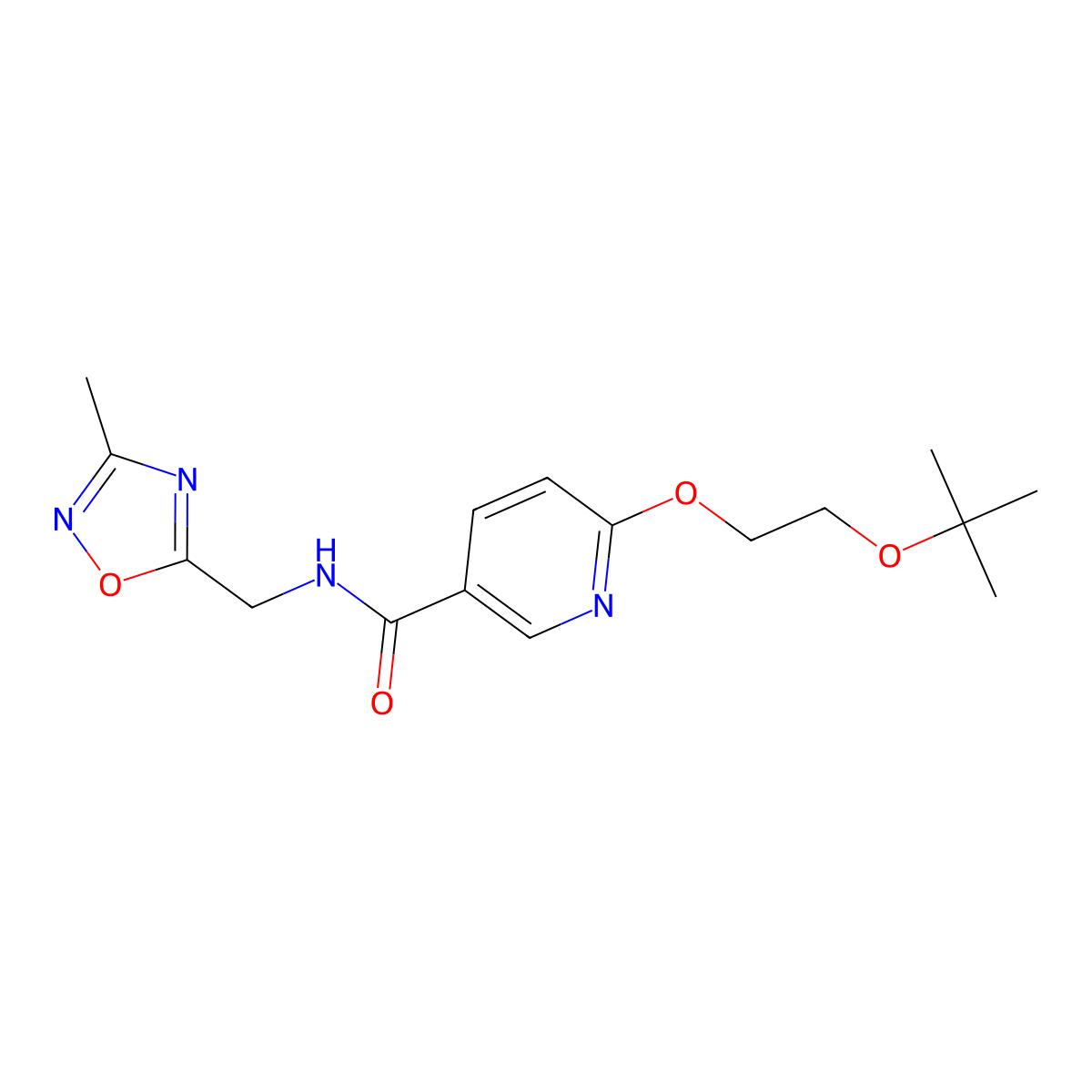 6-(2-(tert-butoxy)ethoxy)-N-((3-methyl-1,2,4-oxadiazol-5-yl)methyl)nicotinamide molecular structure, CAS 2034500-04-2