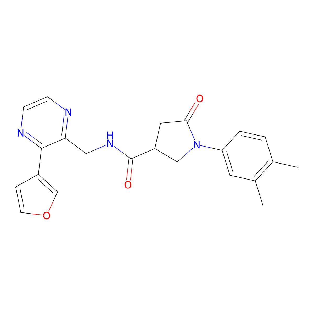 1-(3,4-dimethylphenyl)-N-((3-(furan-3-yl)pyrazin-2-yl)methyl)-5-oxopyrrolidine-3-carboxamide molecular structure, CAS 2034500-08-6