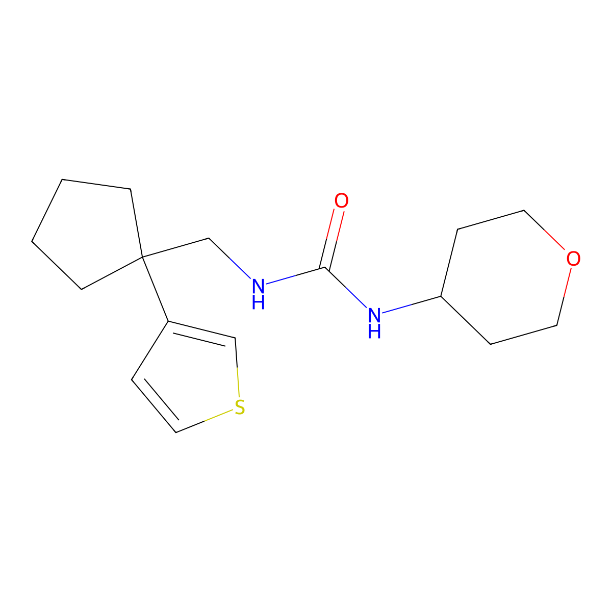 1-(tetrahydro-2H-pyran-4-yl)-3-((1-(thiophen-3-yl)cyclopentyl)methyl)urea molecular structure, CAS 2034500-09-7