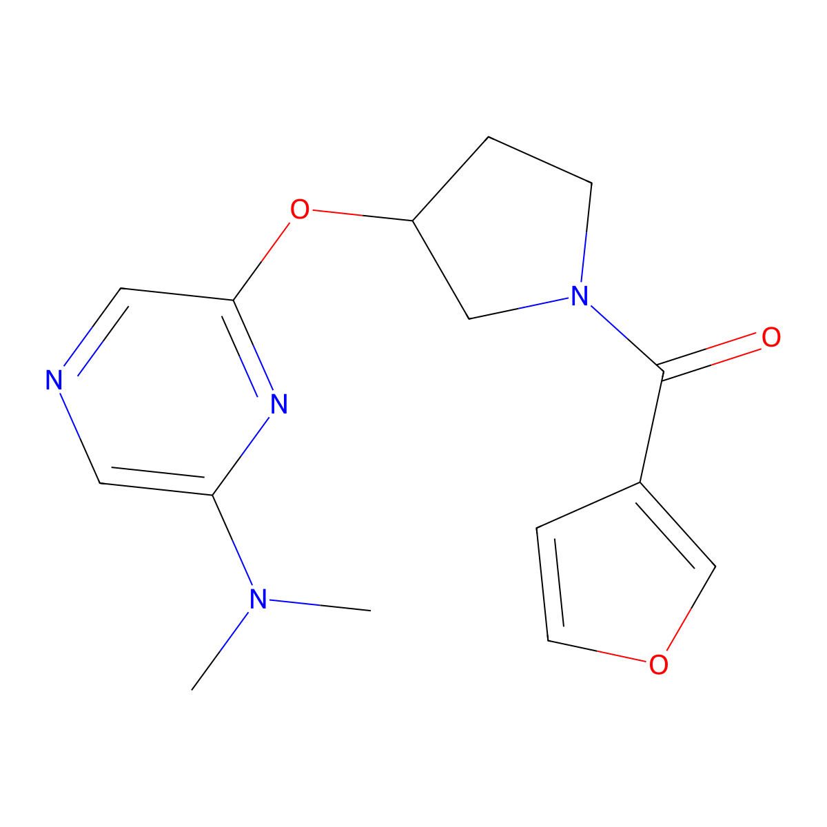 (3-((6-(Dimethylamino)pyrazin-2-yl)oxy)pyrrolidin-1-yl)(furan-3-yl)methanone molecular structure, CAS 2034500-12-2