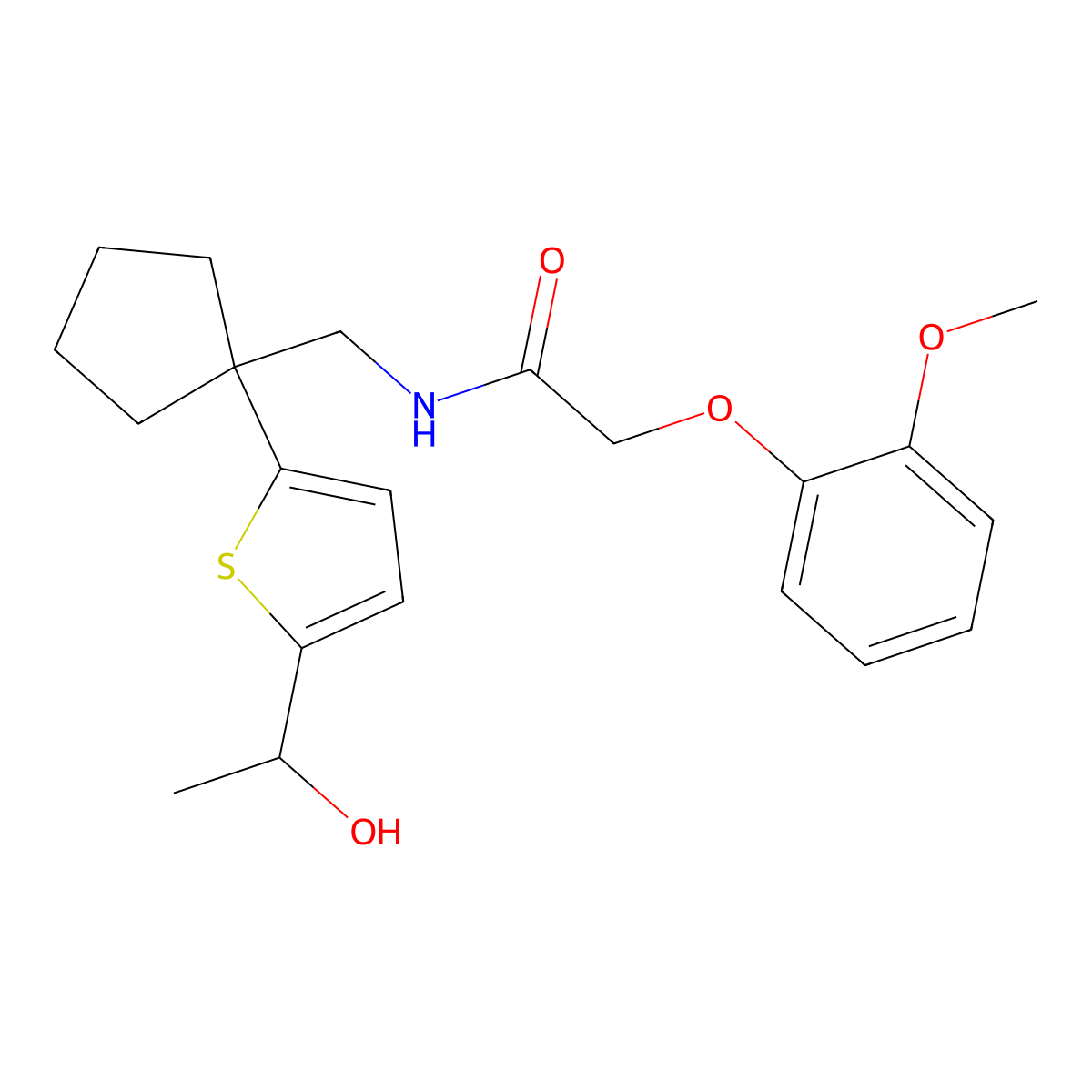 N-((1-(5-(1-hydroxyethyl)thiophen-2-yl)cyclopentyl)methyl)-2-(2-methoxyphenoxy)acetamide molecular structure, CAS 2034500-14-4
