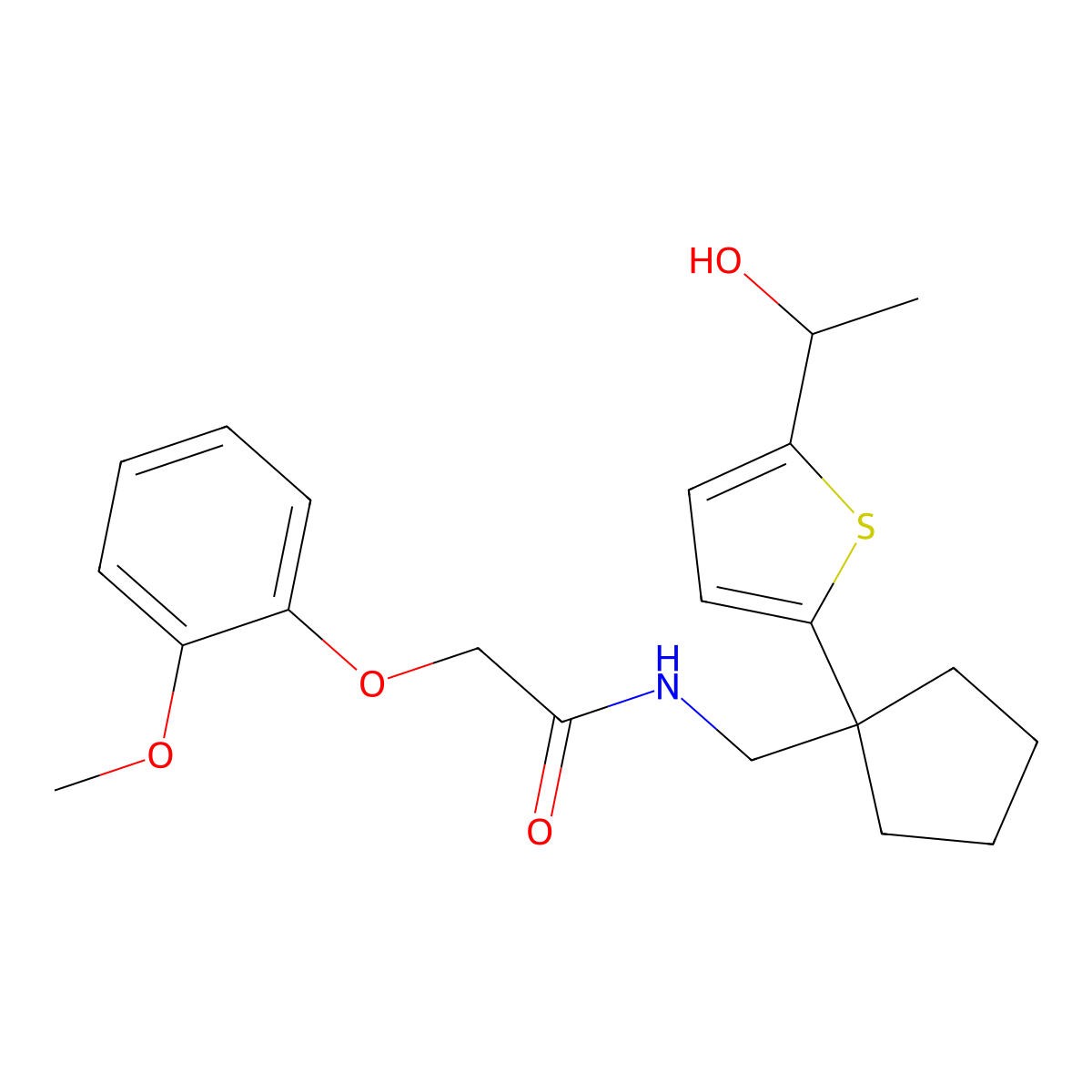 N-((1-(5-(1-hydroxyethyl)thiophen-2-yl)cyclopentyl)methyl)-2-(2-methoxyphenoxy)acetamide molecular structure, CAS 2034500-14-4