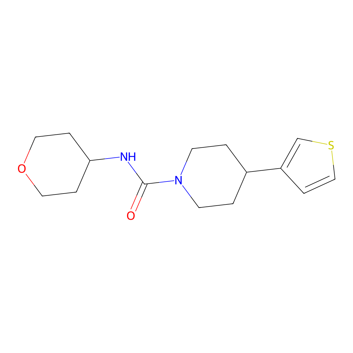 N-(tetrahydro-2H-pyran-4-yl)-4-(thiophen-3-yl)piperidine-1-carboxamide molecular structure, CAS 2034500-16-6