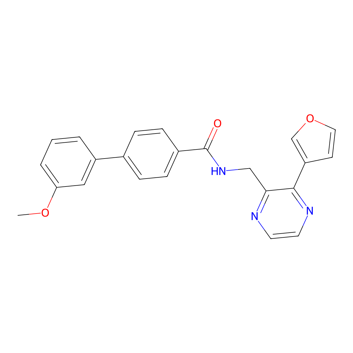 N-{[3-(furan-3-yl)pyrazin-2-yl]methyl}-3'-methoxy-[1,1'-biphenyl]-4-carboxamide molecular structure, CAS 2034500-18-8