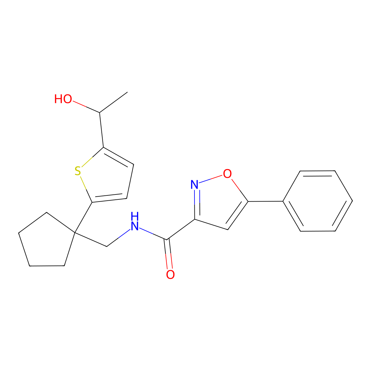 N-((1-(5-(1-hydroxyethyl)thiophen-2-yl)cyclopentyl)methyl)-5-phenylisoxazole-3-carboxamide molecular structure, CAS 2034500-19-9