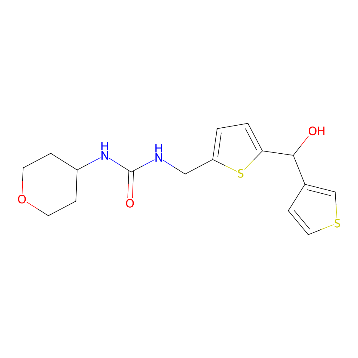 1-((5-(hydroxy(thiophen-3-yl)methyl)thiophen-2-yl)methyl)-3-(tetrahydro-2H-pyran-4-yl)urea molecular structure, CAS 2034500-21-3
