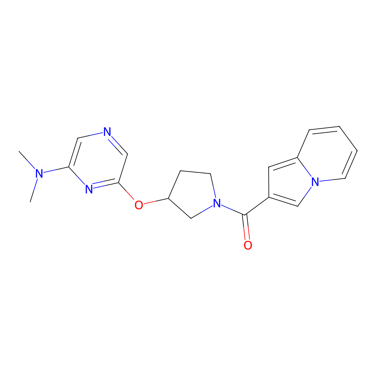 (3-((6-(Dimethylamino)pyrazin-2-yl)oxy)pyrrolidin-1-yl)(indolizin-2-yl)methanone molecular structure, CAS 2034500-22-4