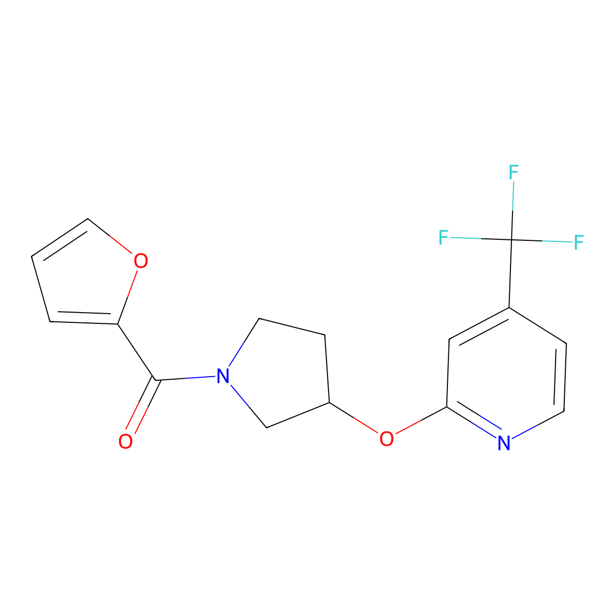 Furan-2-yl(3-((4-(trifluoromethyl)pyridin-2-yl)oxy)pyrrolidin-1-yl)methanone molecular structure, CAS 2034500-26-8