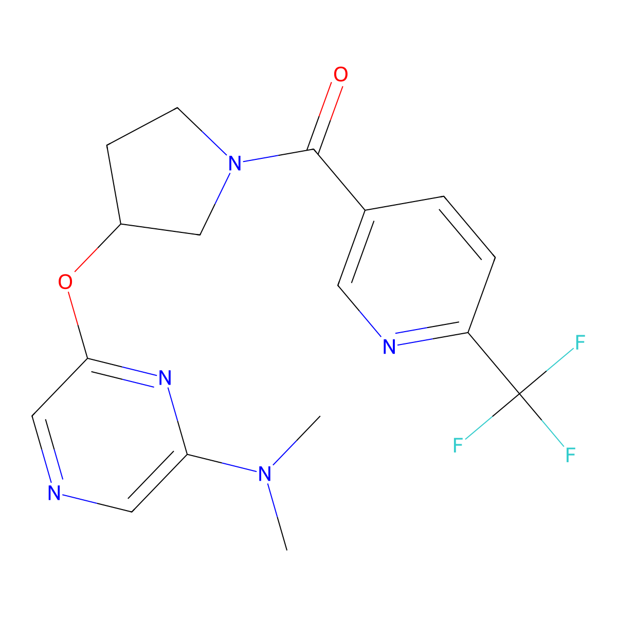(3-((6-(Dimethylamino)pyrazin-2-yl)oxy)pyrrolidin-1-yl)(6-(trifluoromethyl)pyridin-3-yl)methanone molecular structure, CAS 2034500-32-6