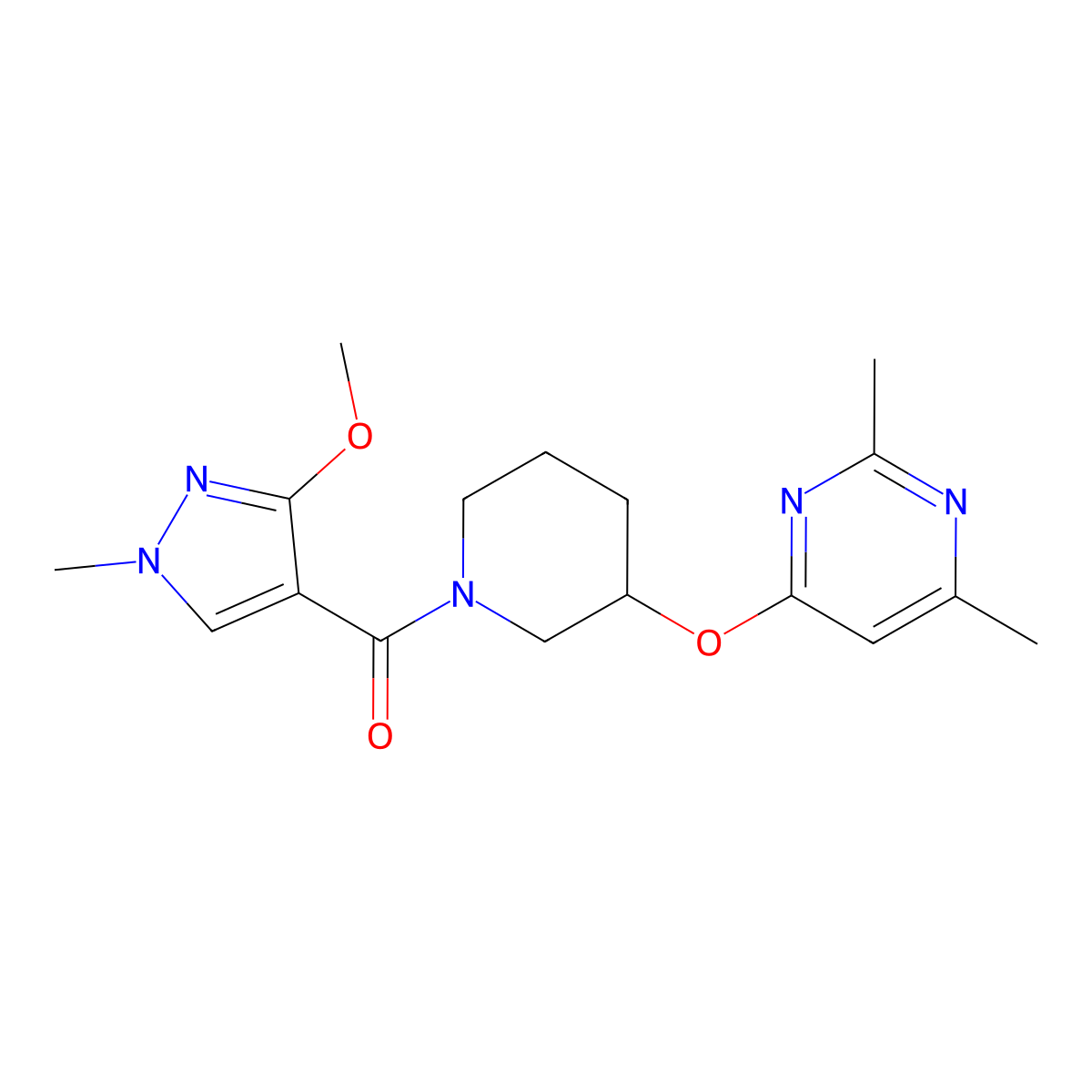 (3-((2,6-dimethylpyrimidin-4-yl)oxy)piperidin-1-yl)(3-methoxy-1-methyl-1H-pyrazol-4-yl)methanone molecular structure, CAS 2034500-35-9