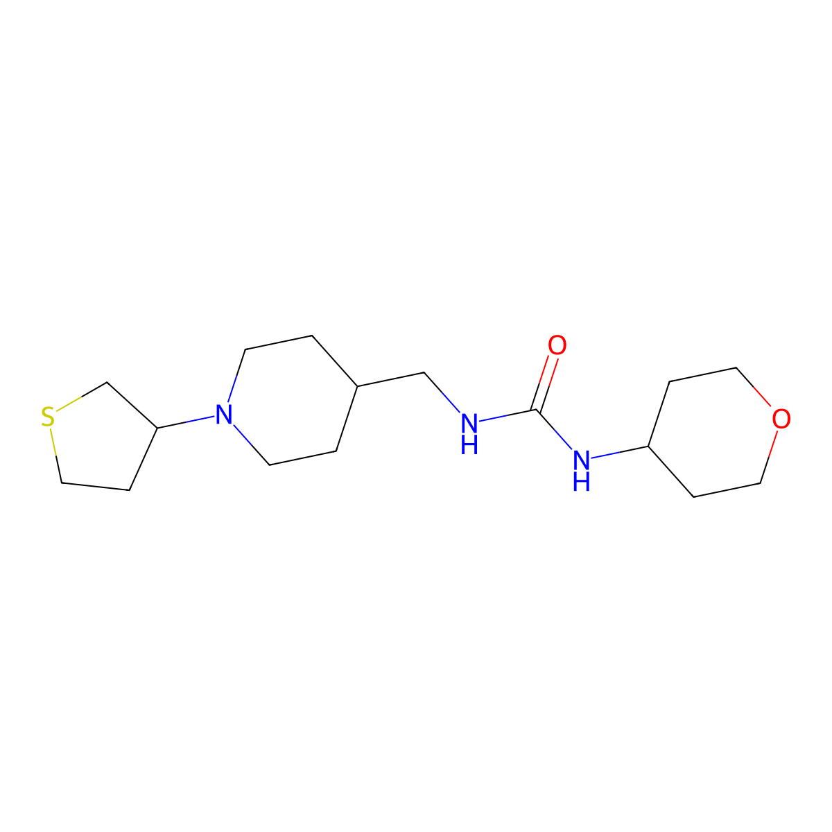 1-(tetrahydro-2H-pyran-4-yl)-3-((1-(tetrahydrothiophen-3-yl)piperidin-4-yl)methyl)urea molecular structure, CAS 2034500-36-0