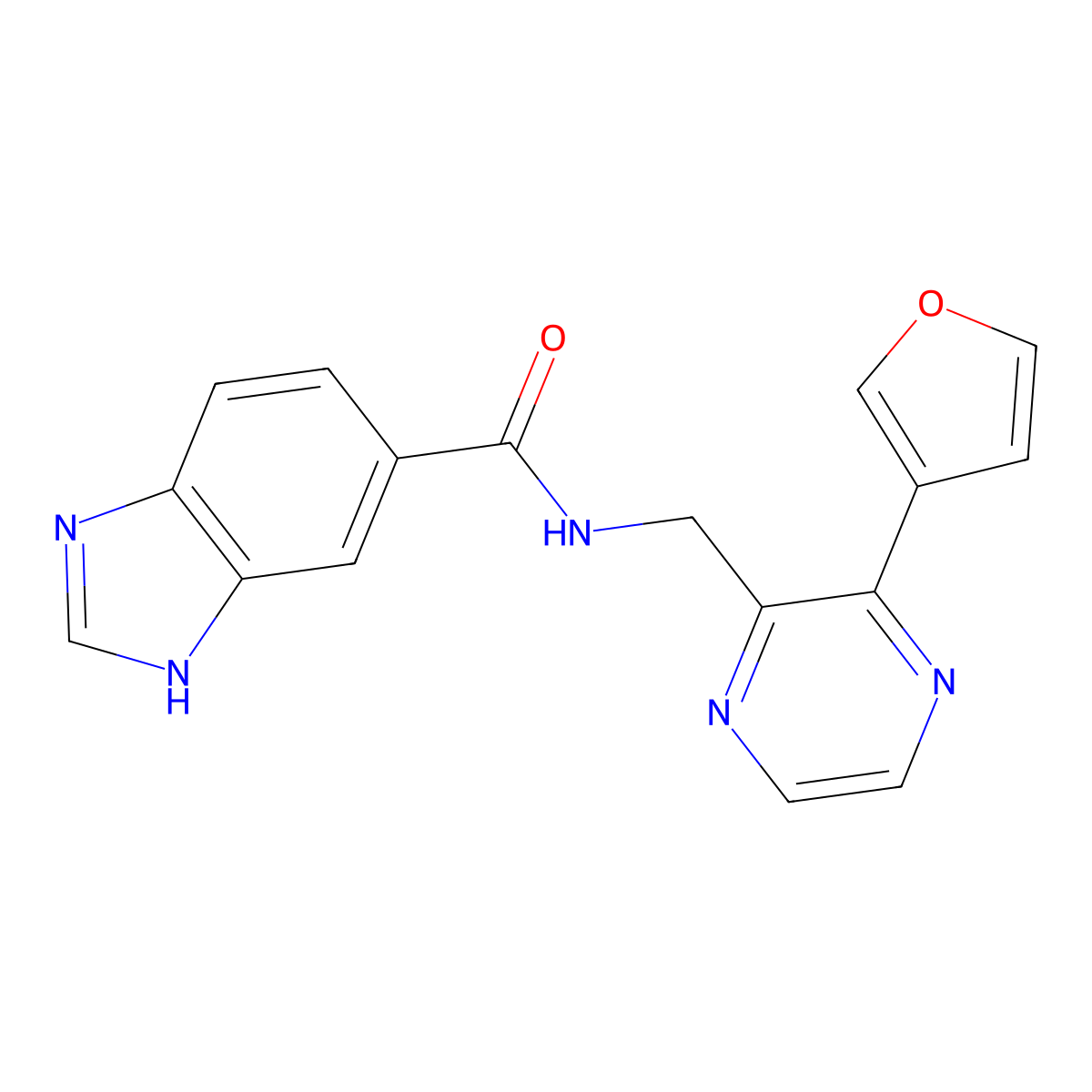 N-((3-(furan-3-yl)pyrazin-2-yl)methyl)-1H-benzo[d]imidazole-5-carboxamide molecular structure, CAS 2034500-37-1